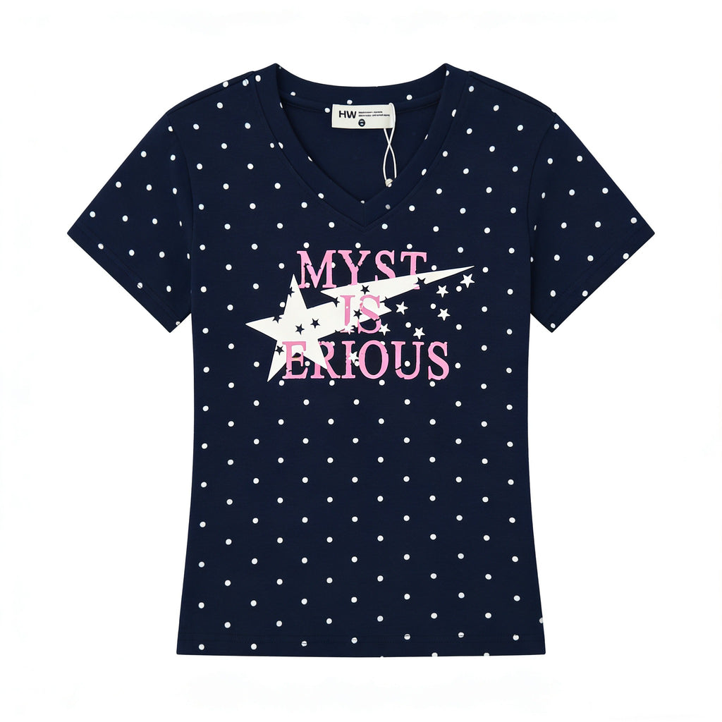 アメリカンレトロ ドットロゴプリント スリムTシャツ  SS007