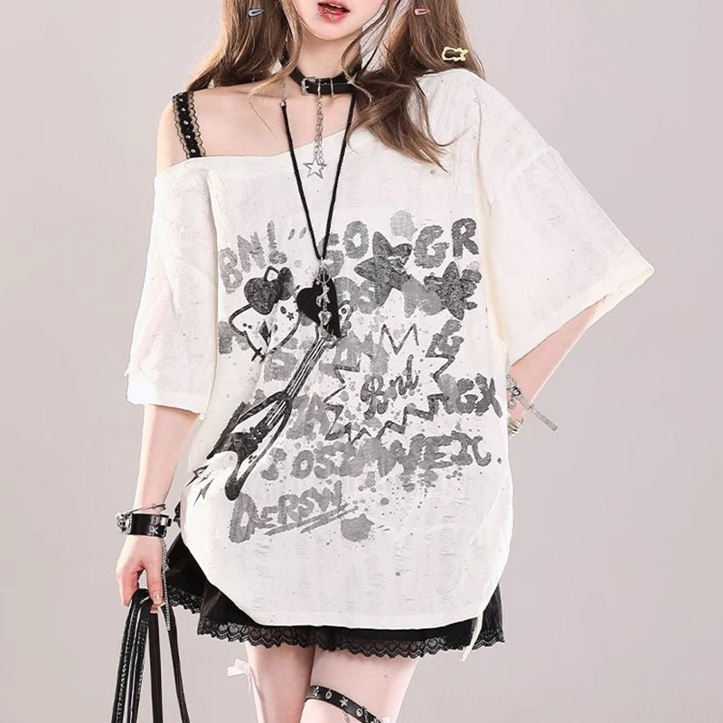 アメリカンレトロ グラフィックダメージ ドロストTシャツ   SS023