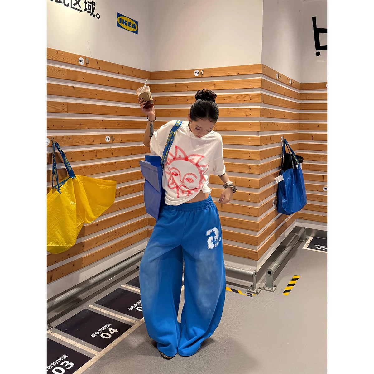 アメリカンレトロ グラデーションカーブワイドスウェットパンツ   SS036