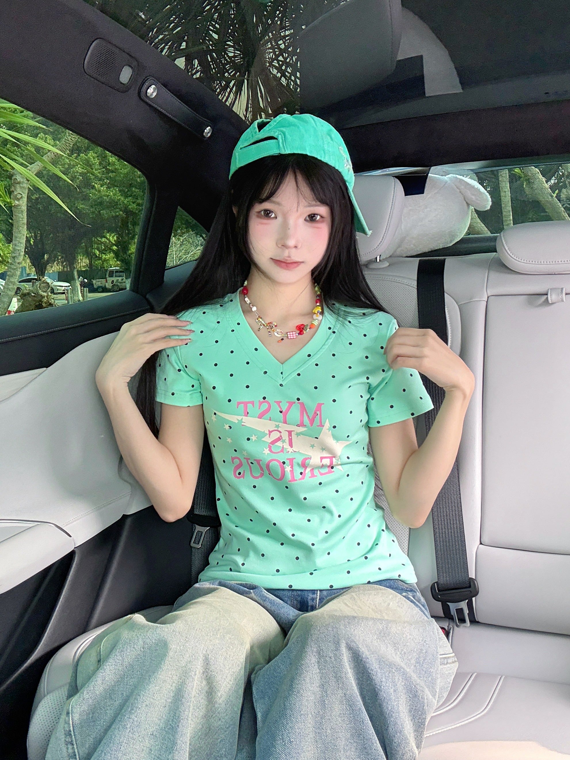 アメリカンレトロ ドットロゴプリント スリムTシャツ  SS007