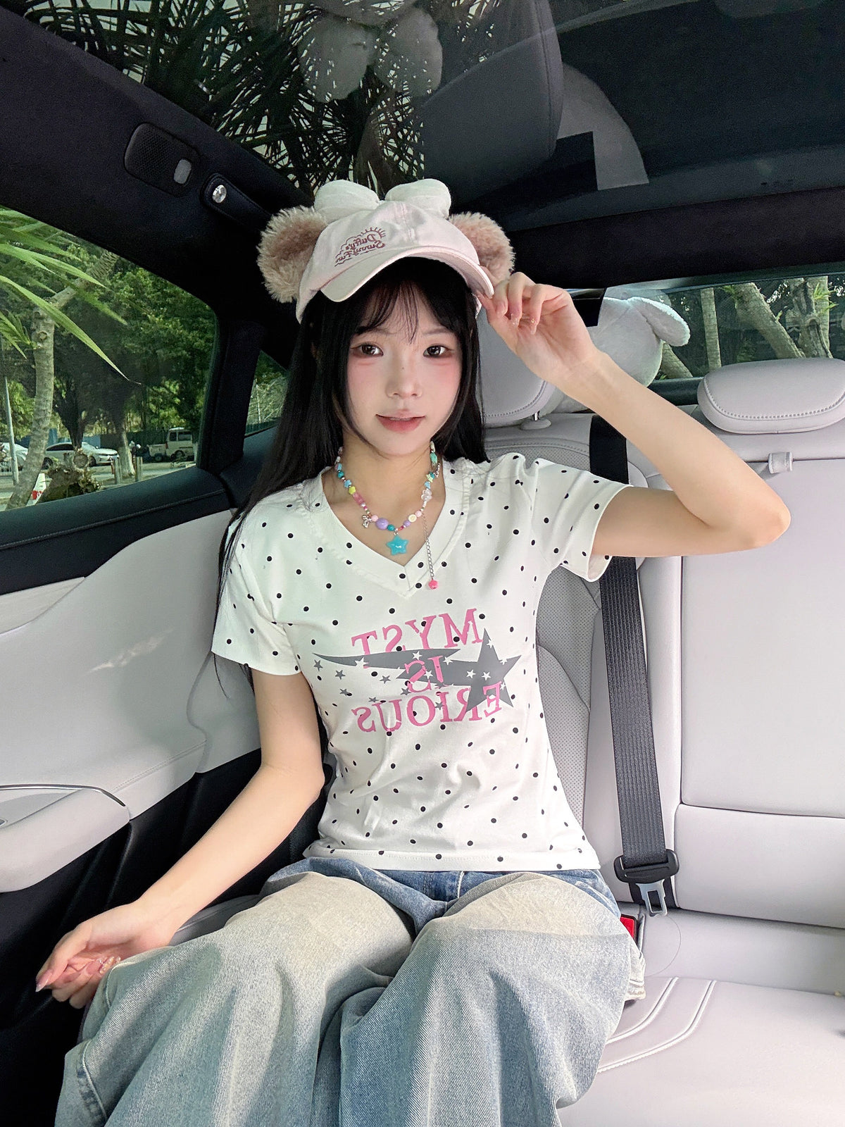 アメリカンレトロ ドットロゴプリント スリムTシャツ  SS007