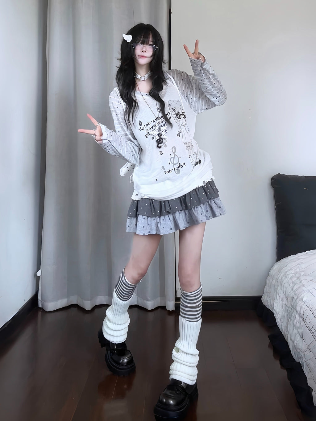 韓国サブカル ボーダールーズ長袖Tシャツ     SS049