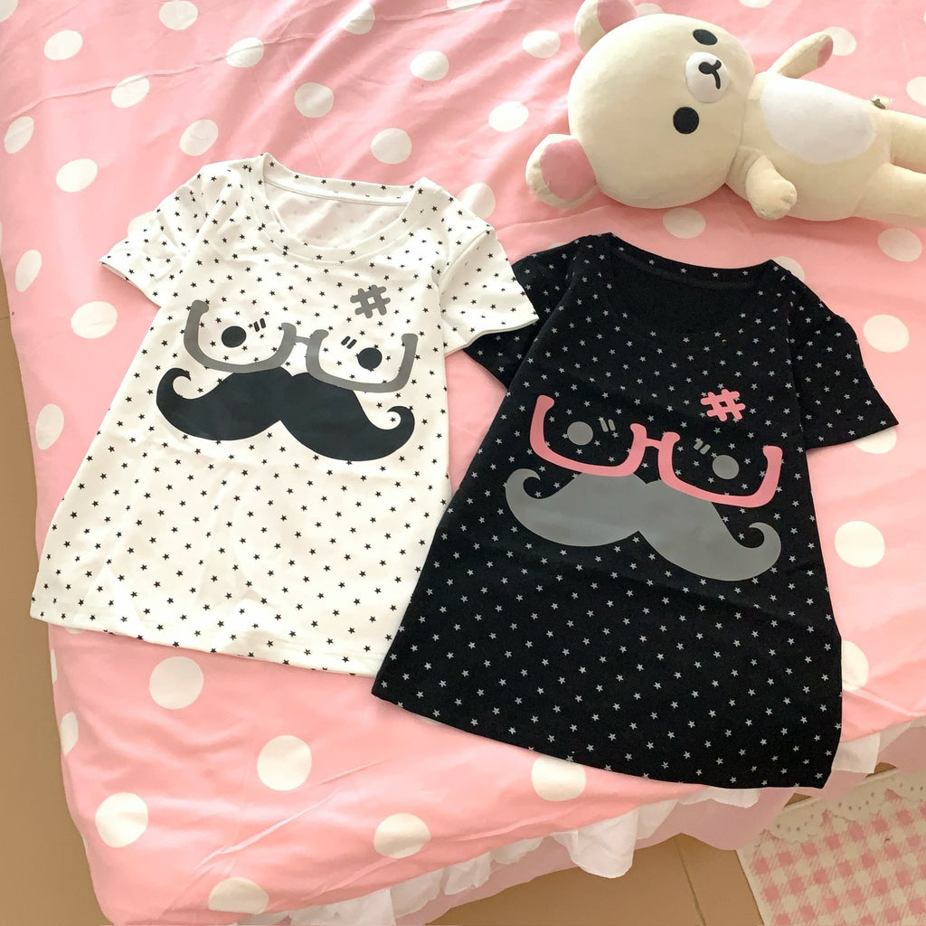ゆるかわレトロ スター＆ひげグラフィックTシャツ  SS008