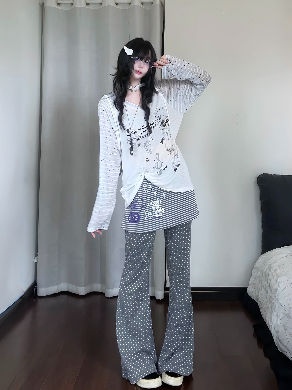 韓国サブカル ボーダールーズ長袖Tシャツ     SS049