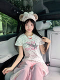 アメリカンレトロ ドットロゴプリント スリムTシャツ  SS007