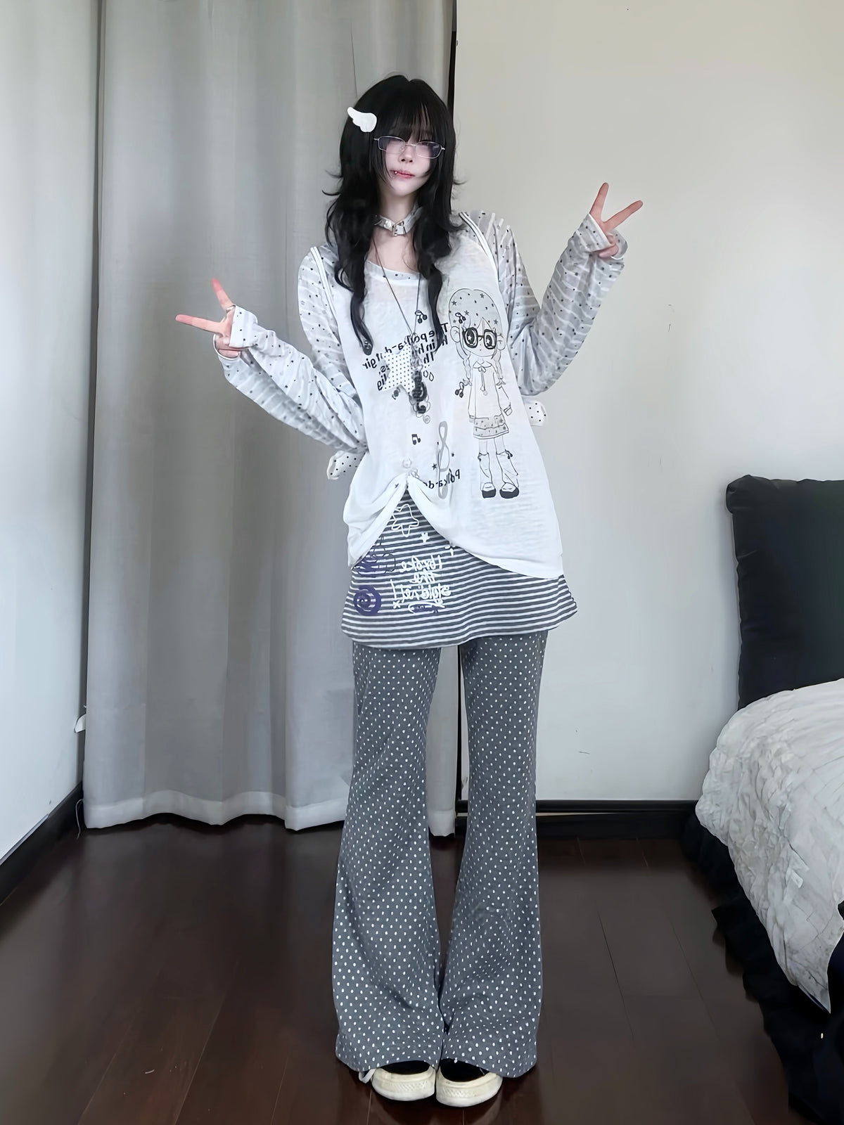 韓国サブカル ボーダールーズ長袖Tシャツ     SS049