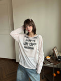 韓国レトロ ボーダーロゴ アシンメトリー長袖Tシャツ  SS016