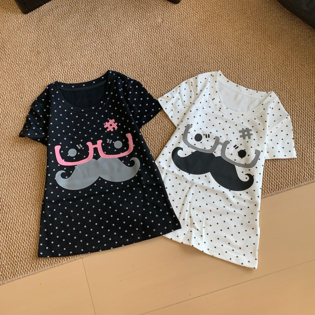 ゆるかわレトロ スター＆ひげグラフィックTシャツ  SS008