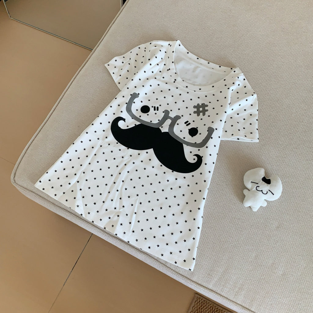 ゆるかわレトロ スター＆ひげグラフィックTシャツ  SS008