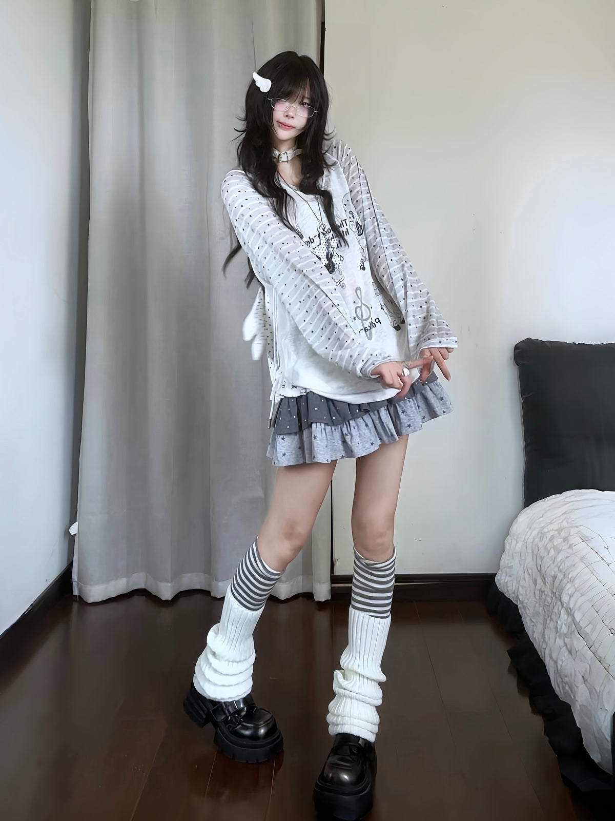 韓国サブカル ボーダールーズ長袖Tシャツ     SS049