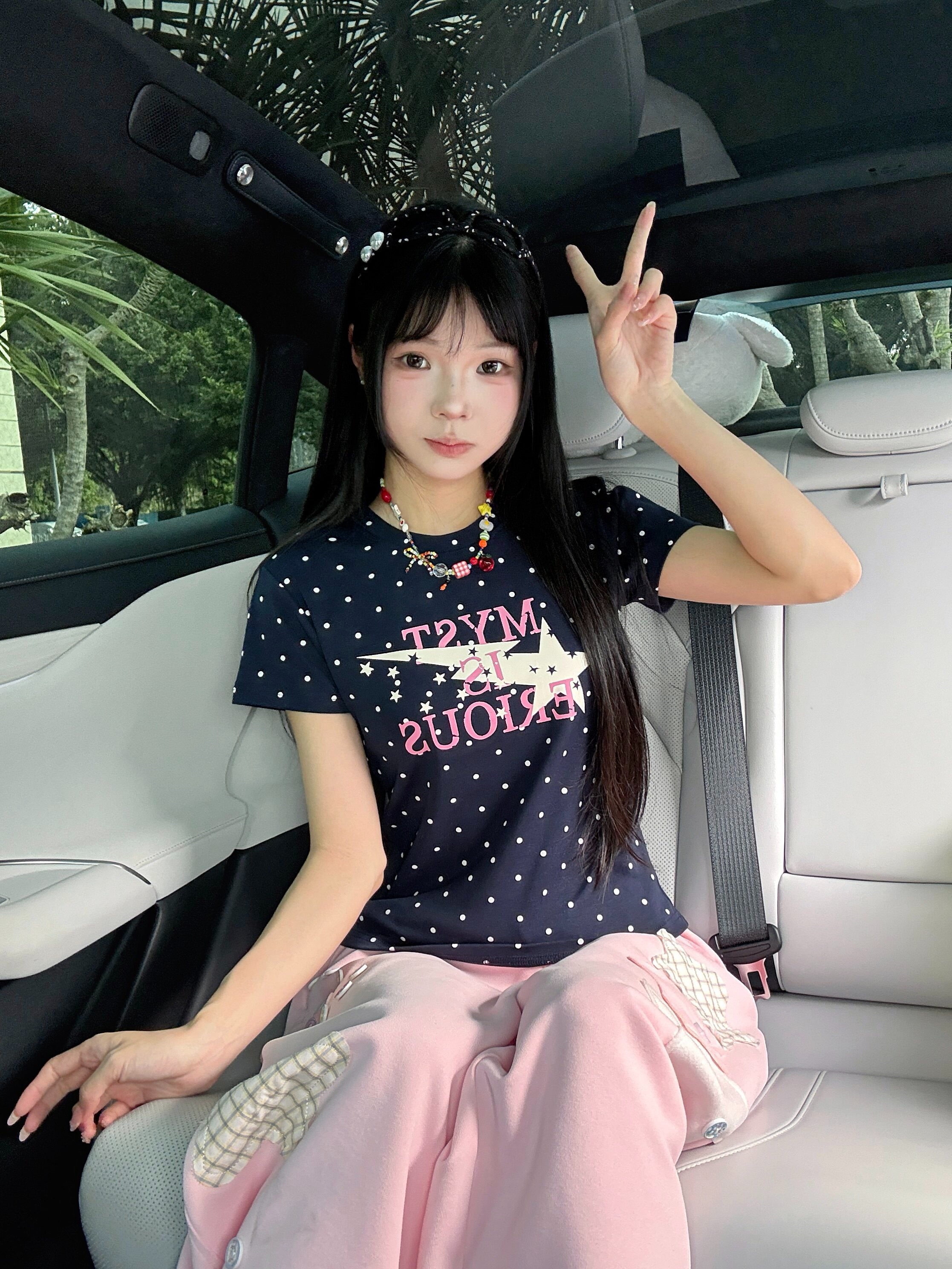 アメリカンレトロ ドットロゴプリント スリムTシャツ  SS007