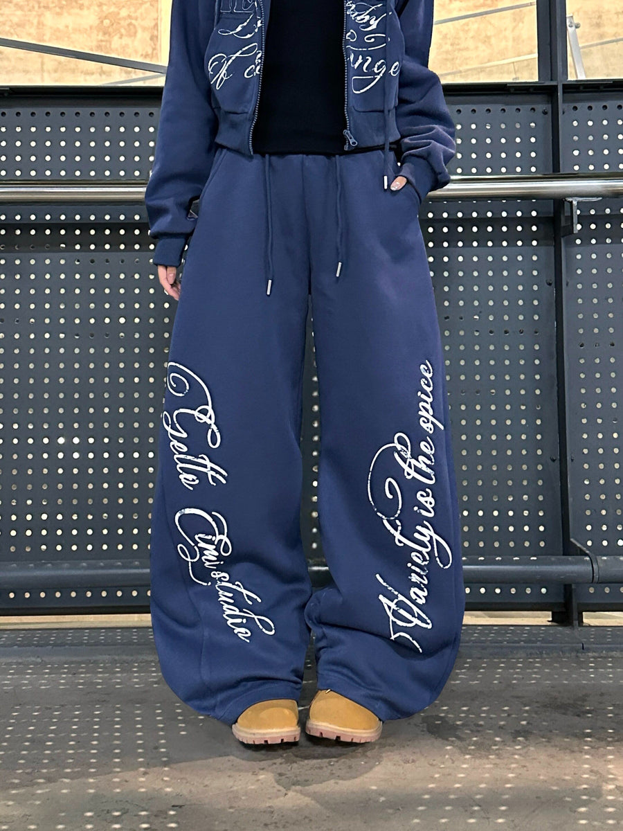 アメリカンレトロ ロゴプリント カーブワイドスウェットパン   SS033