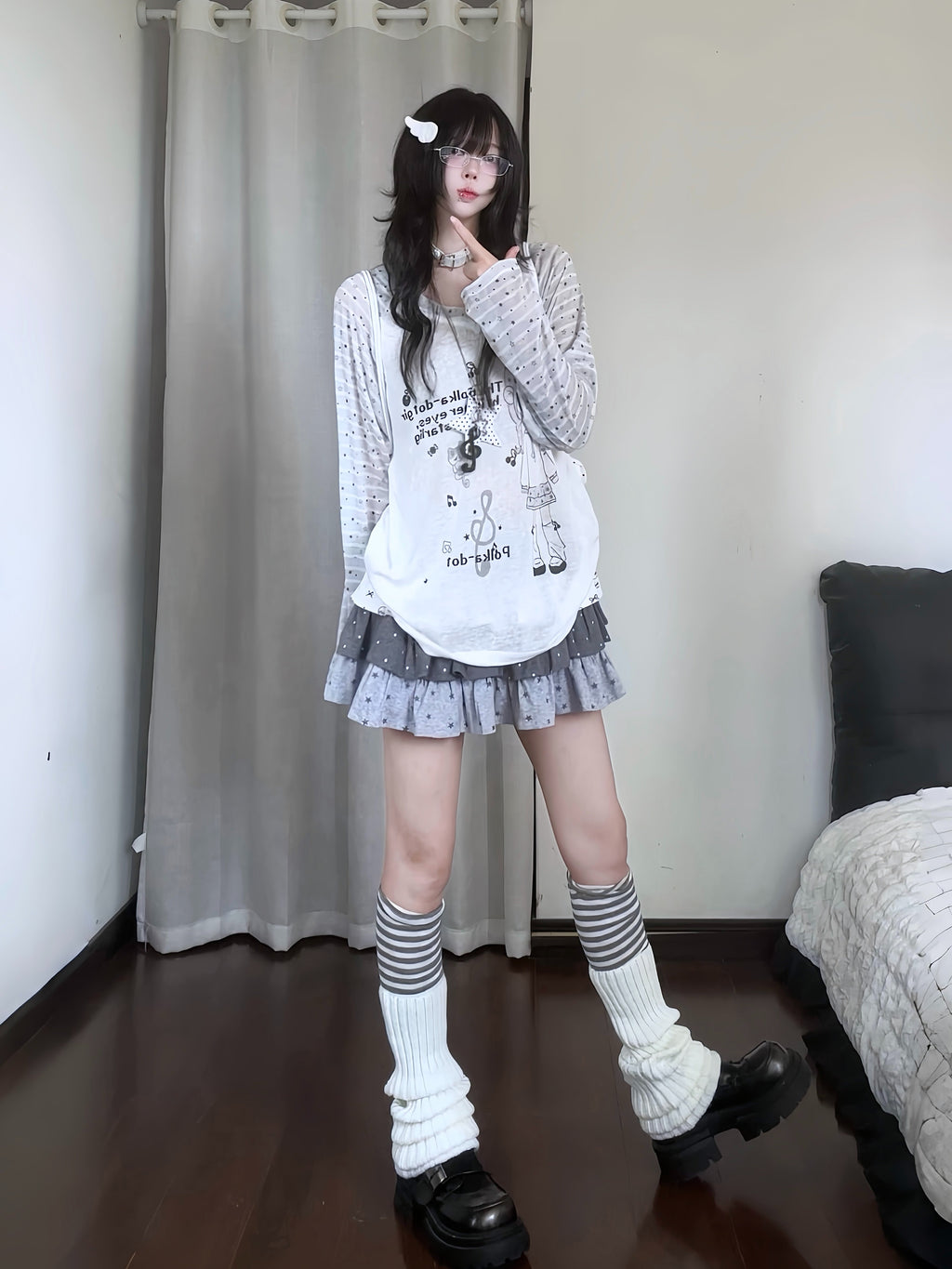 韓国サブカル ボーダールーズ長袖Tシャツ     SS049