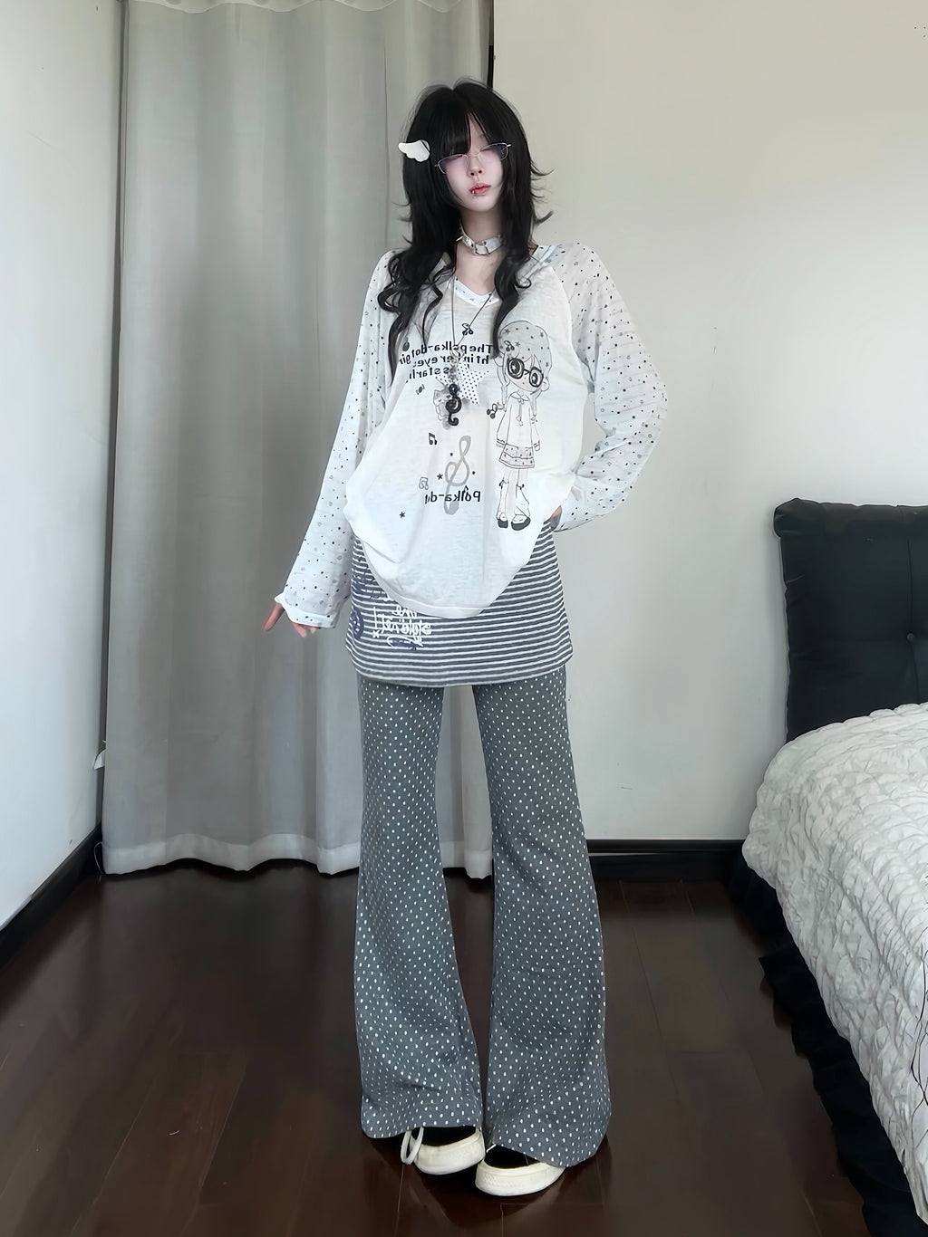 韓国サブカル ボーダールーズ長袖Tシャツ     SS049