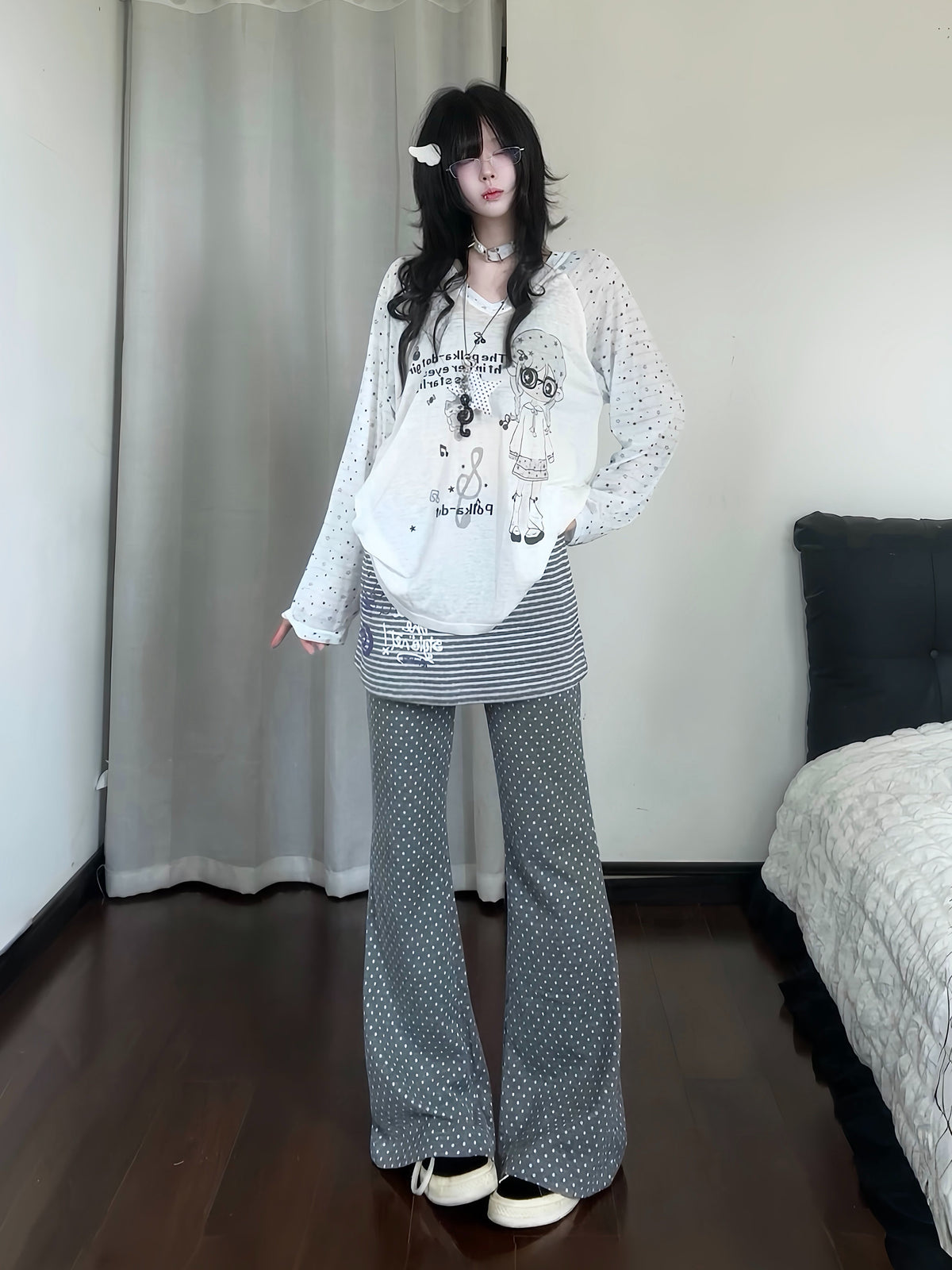 韓国サブカル ボーダールーズ長袖Tシャツ     SS049