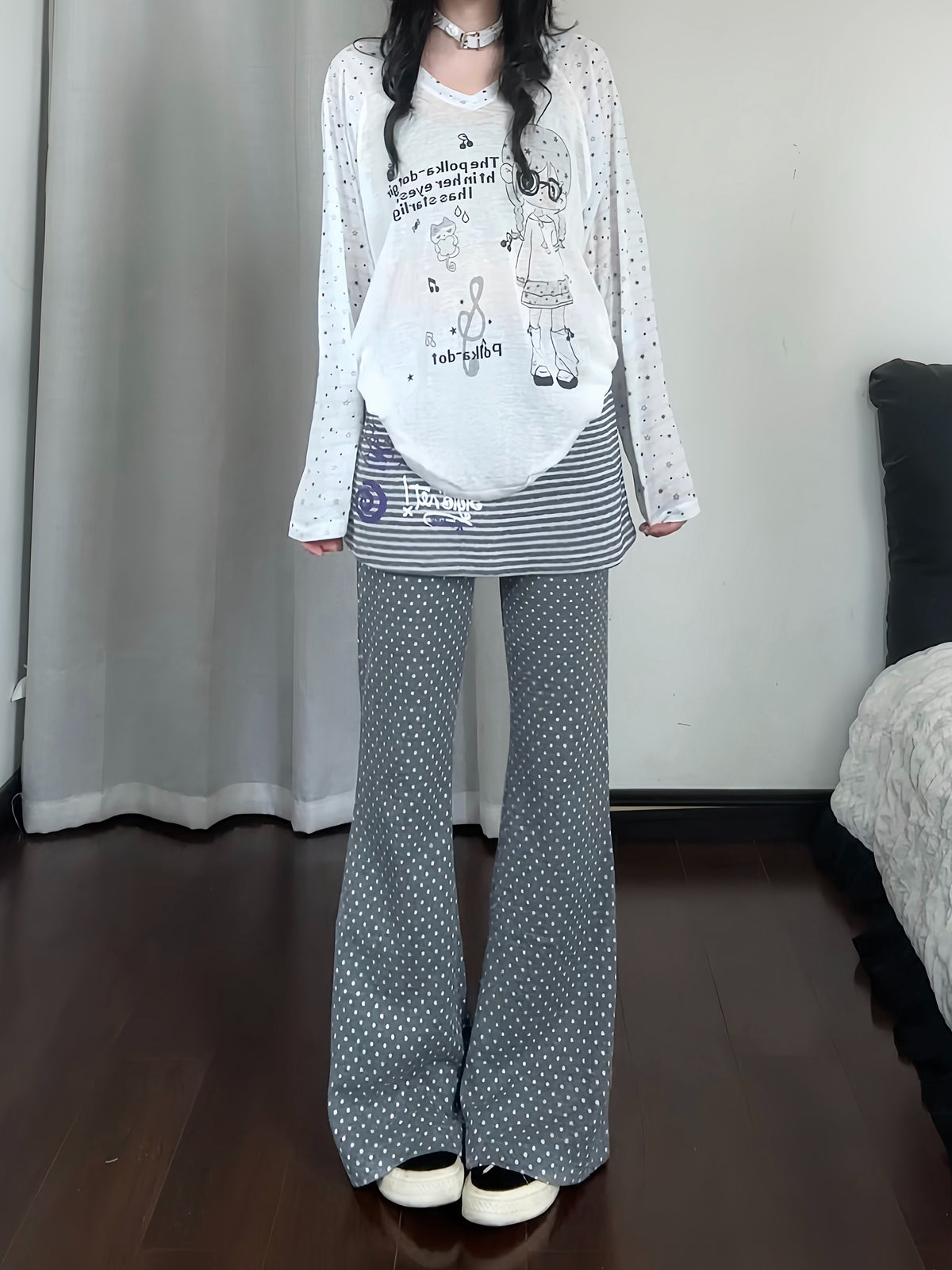韓国サブカル ボーダールーズ長袖Tシャツ     SS049